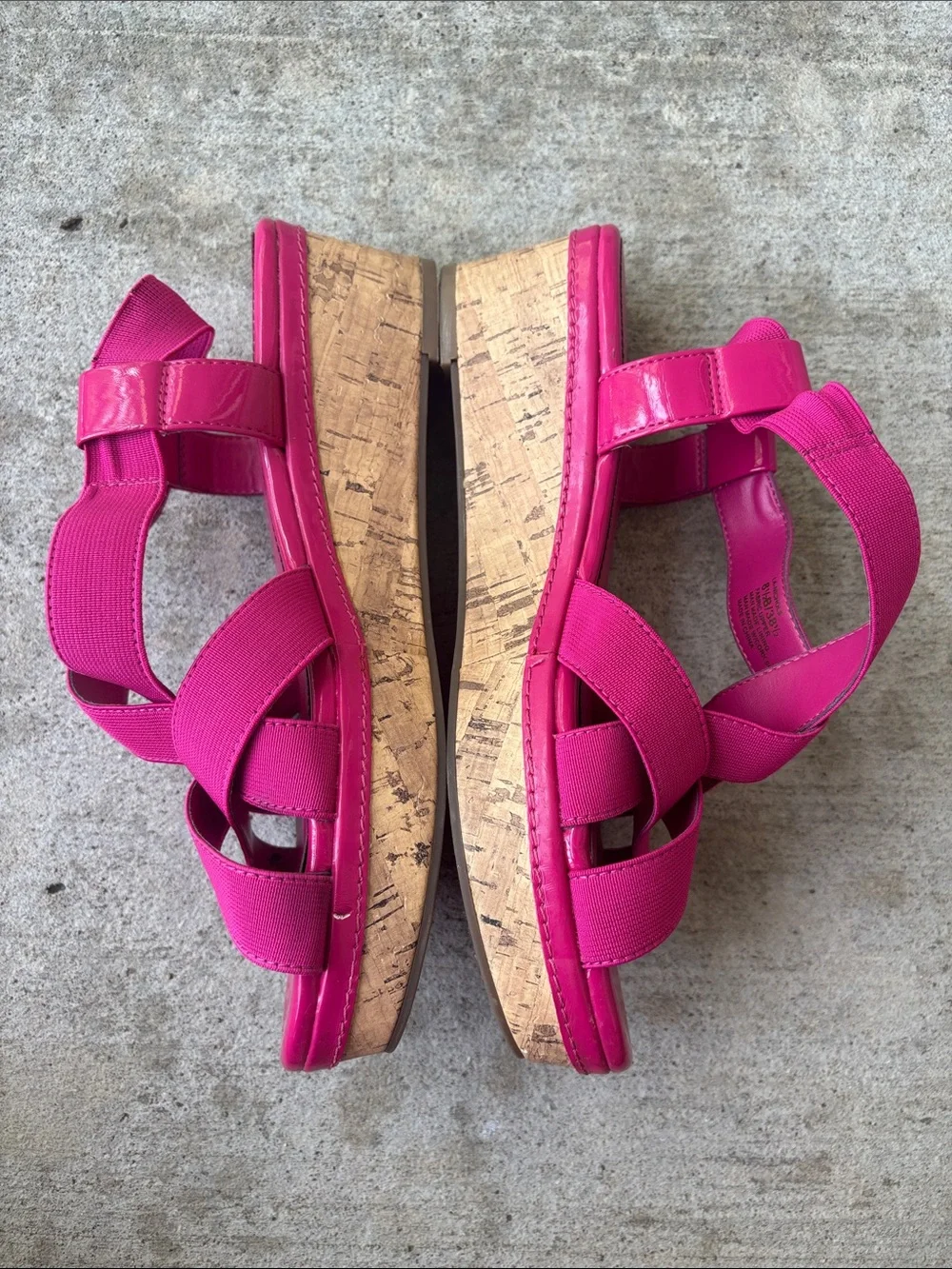 Laura Ashley Bright Pink Elastic Crossover Cork Wedge Sandals